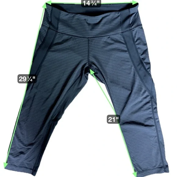 Lululemon InStride Crop Leggings Black Pinstripe Mesh Panel Size 12 - Picture 13 of 15